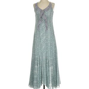 Cabi Blue Floral Patterned Sheer Women's Maxi Dress